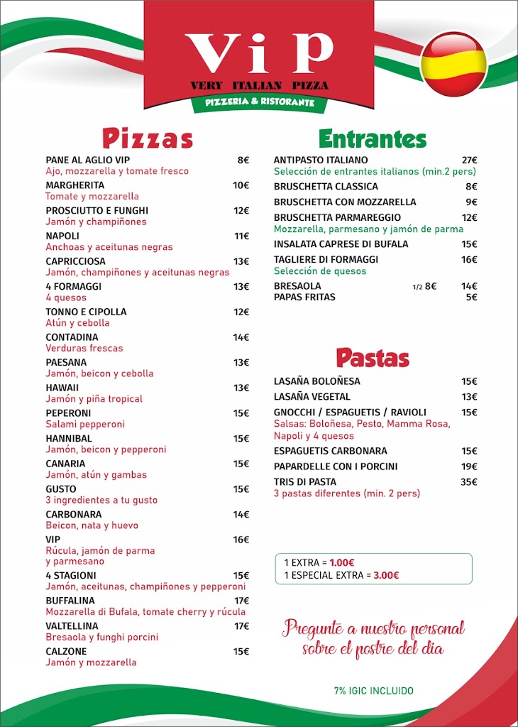 ViP Pizza — Carta