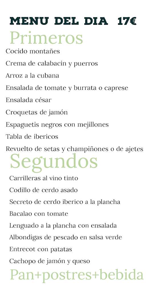 Sidreria Cachopo Torrelavega — Carta