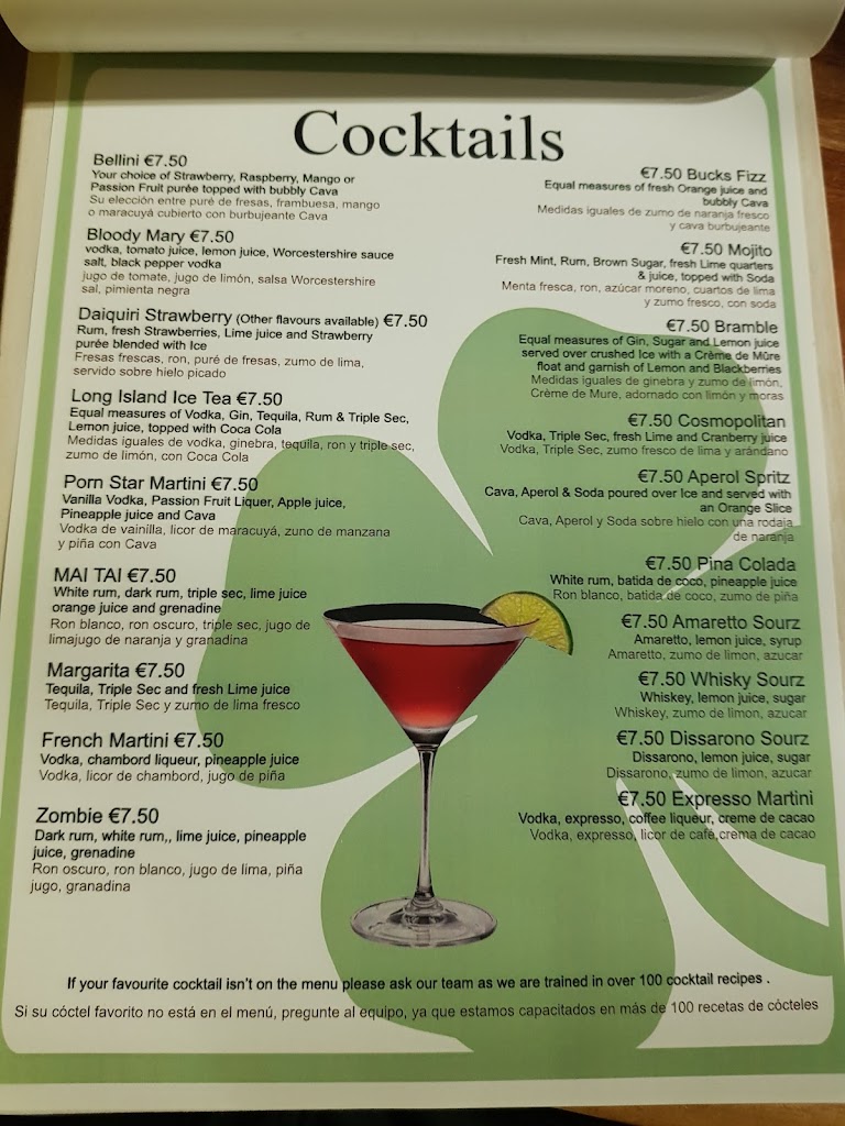 Restaurante Monaghans — Carta