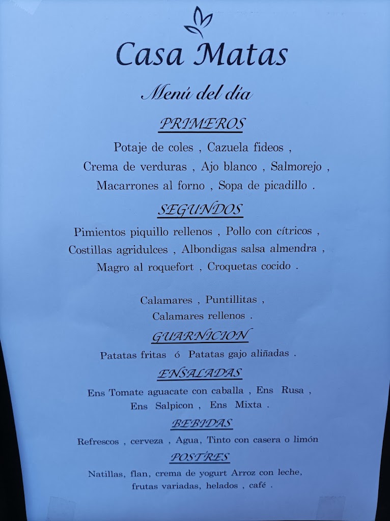 Bar Casa Matas — Carta