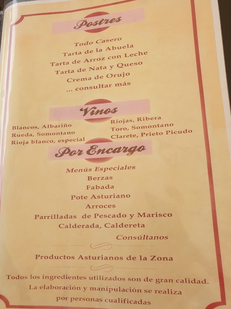 Restaurante La Quintana Manuela — Carta