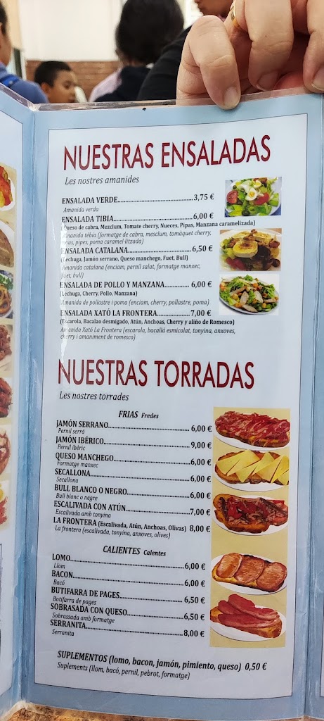 Bar restaurante la Frontera — Carta