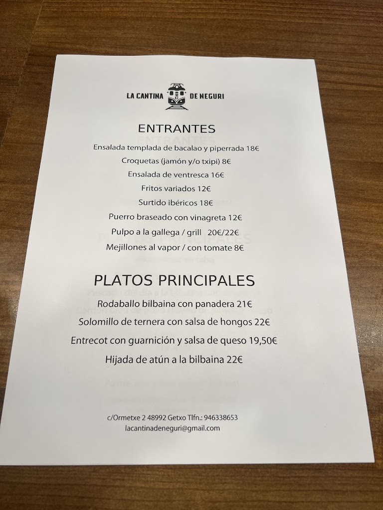 La Cantina de Neguri — Carta