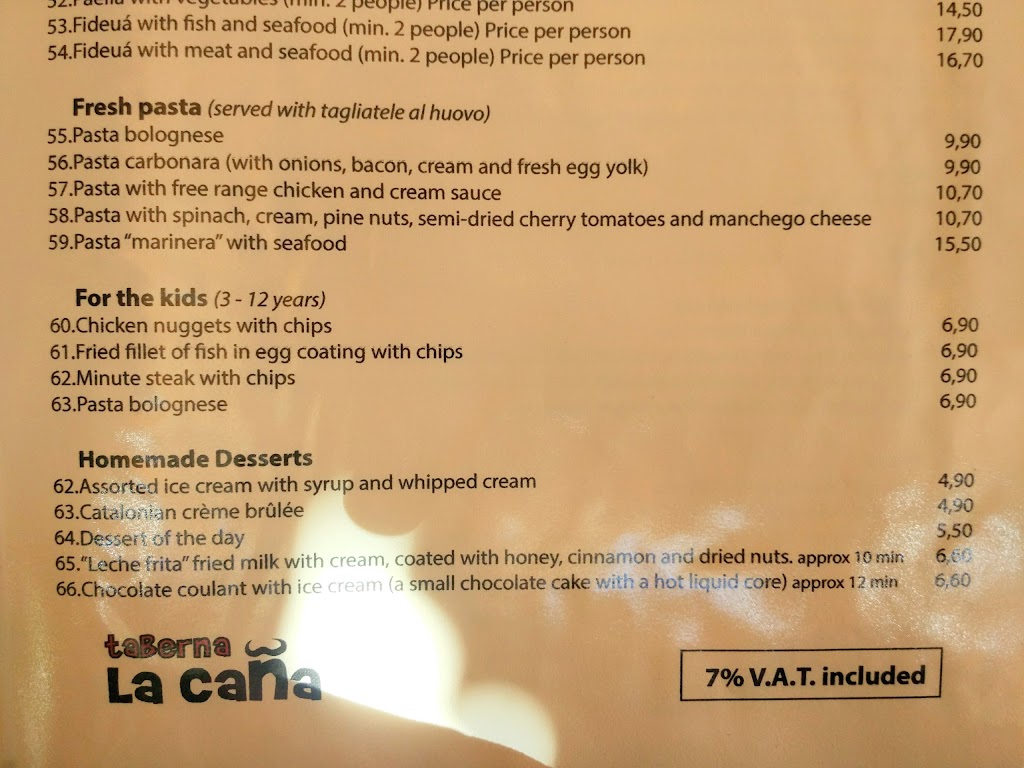 Taberna La Cana restaurante & tapas — Carta