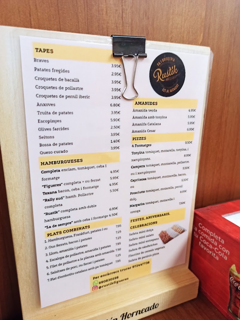 Rustik Cafeteria — Carta