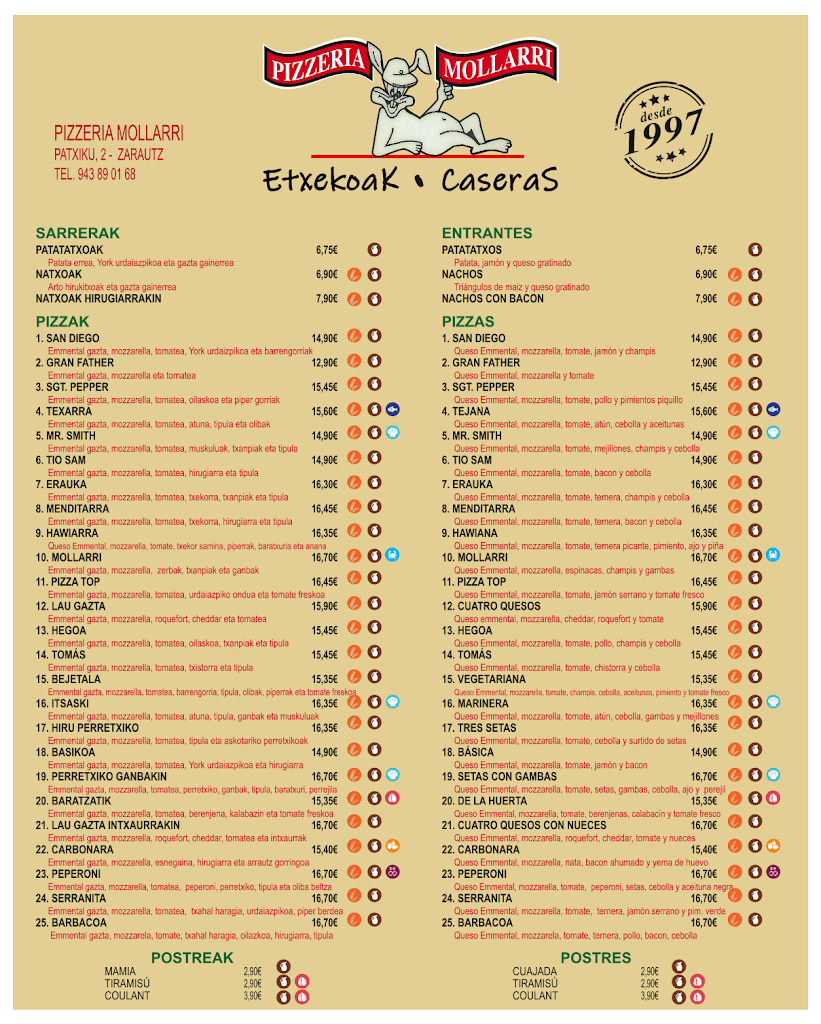 Pizzeria Mollarri — Carta