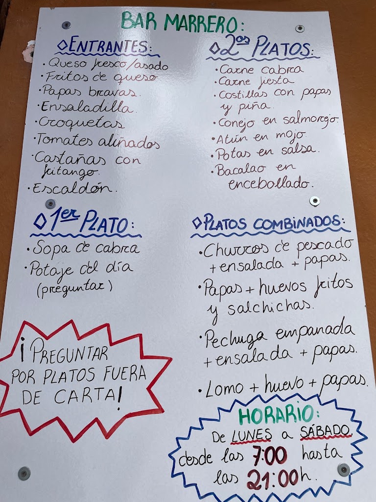 Bar El Cujon — Carta