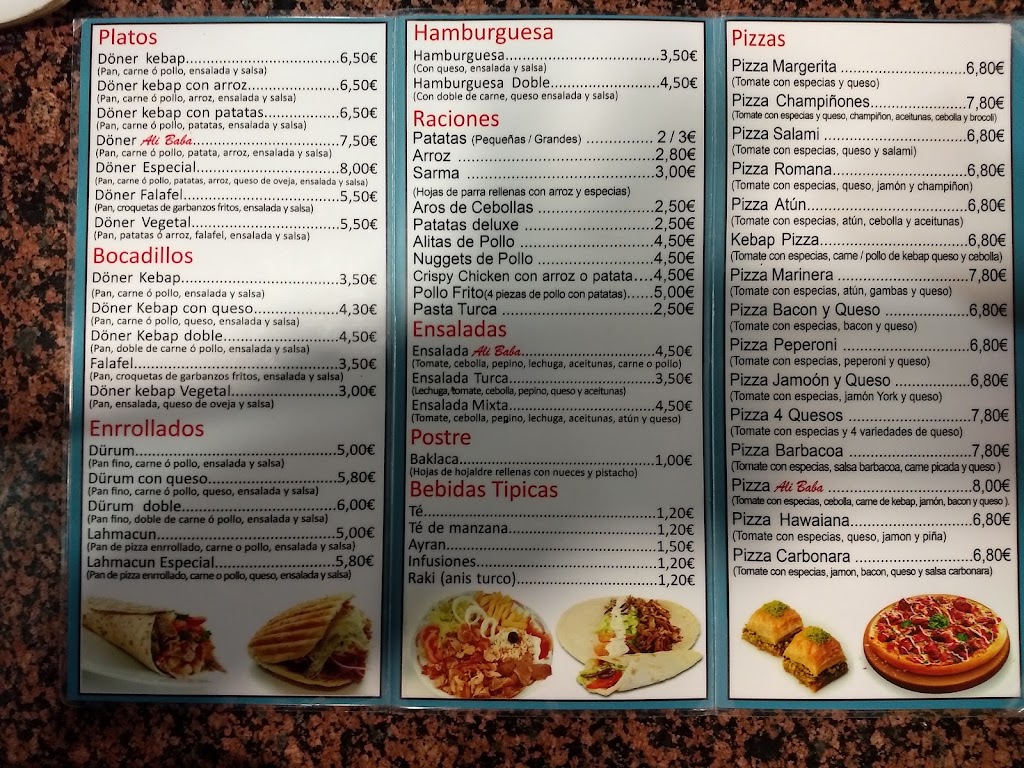 Kebab Alibaba y pizza — Carta