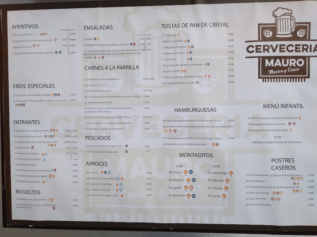 Cerveceria Mauro — Carta