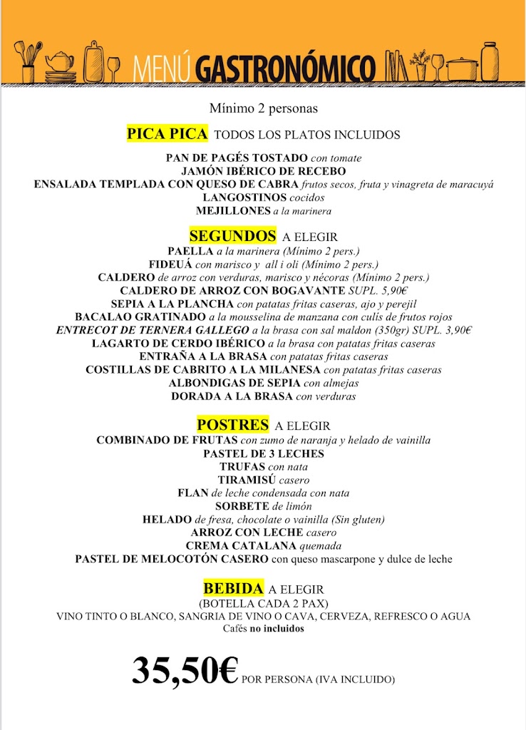 Restaurante Tast — Carta