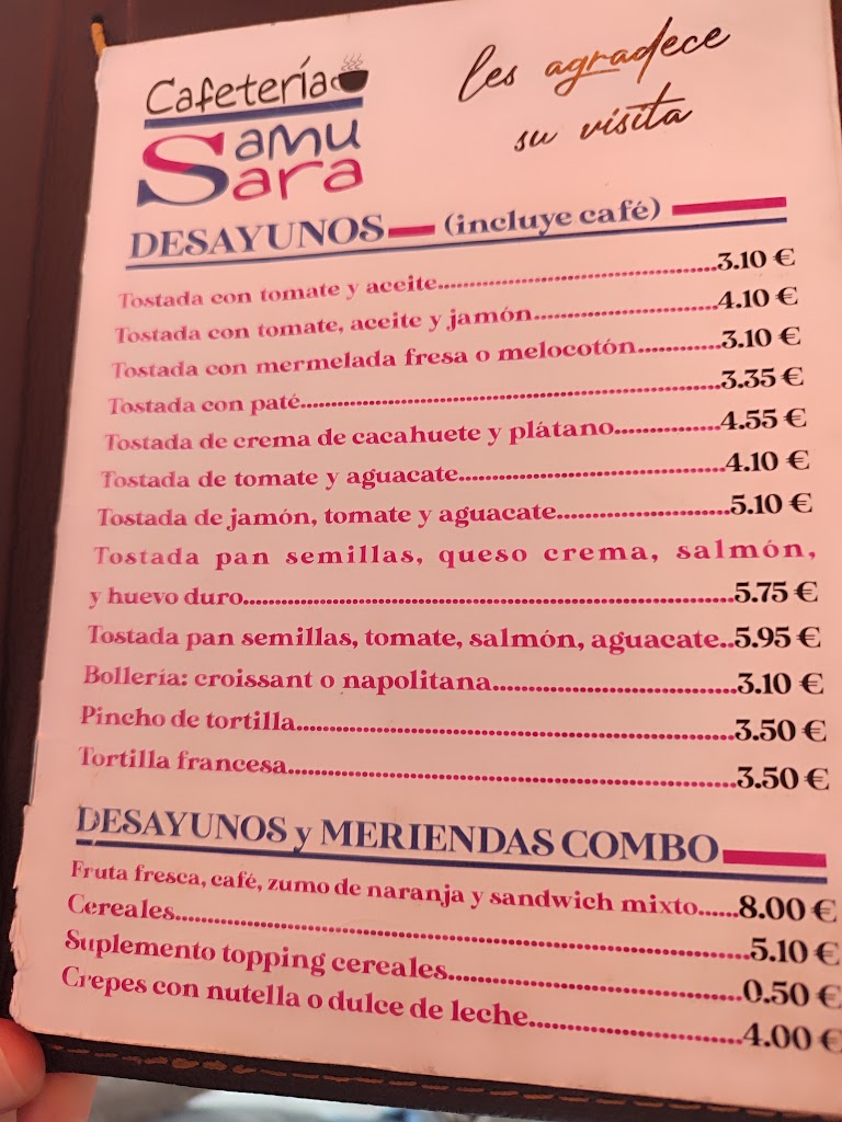Cafeteria Samu y Sara — Carta