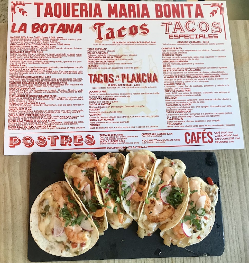 Maria bonita taquerias — Carta