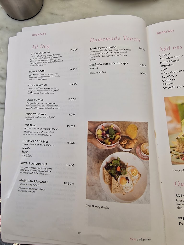 Rosas Cafe Marbella — Carta