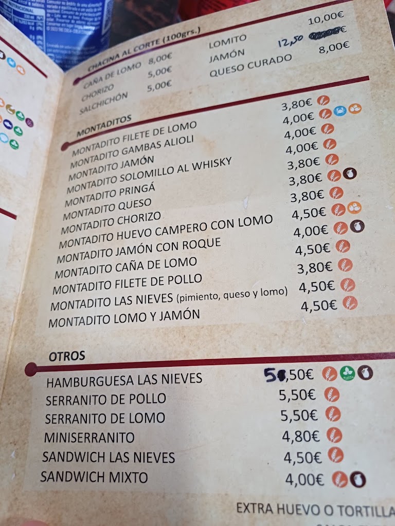 Las Nieves Cafe-bar — Carta