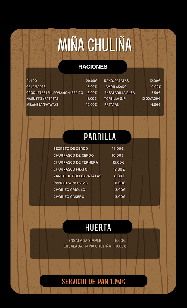 Taperia Churrasqueria Mina Chulina — Carta