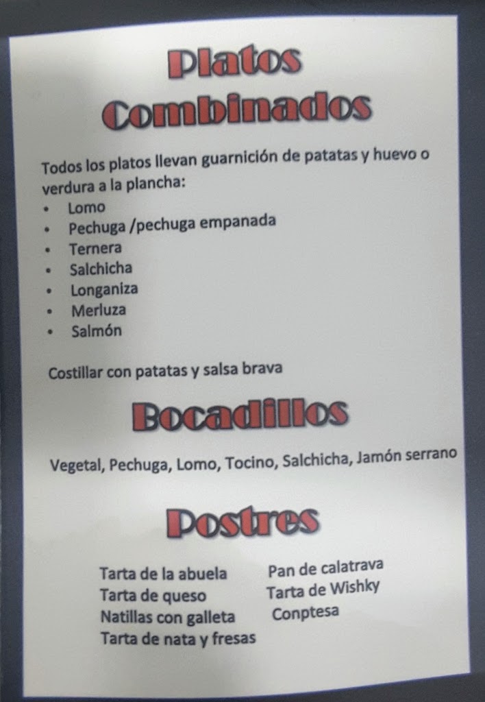 Cafe-Bar ATALAYAS — Carta