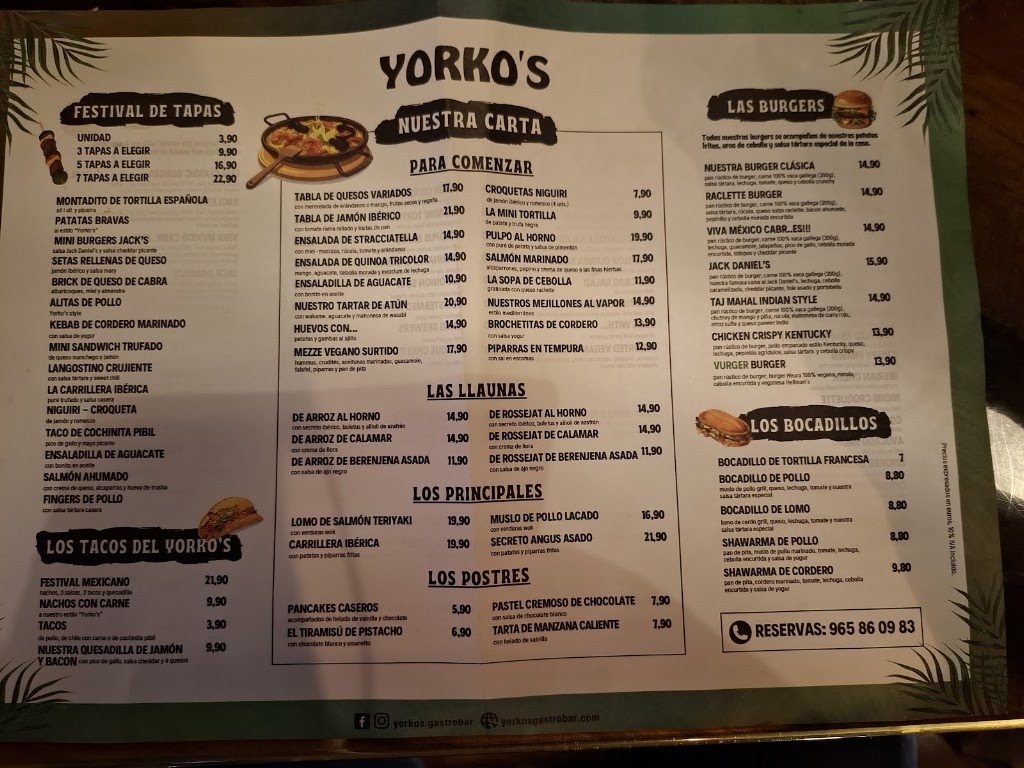 Yorko's Gastrobar — Carta