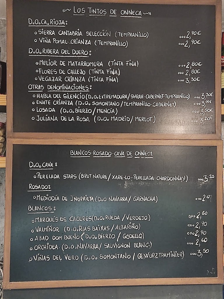 Restaurante Onneca — Carta