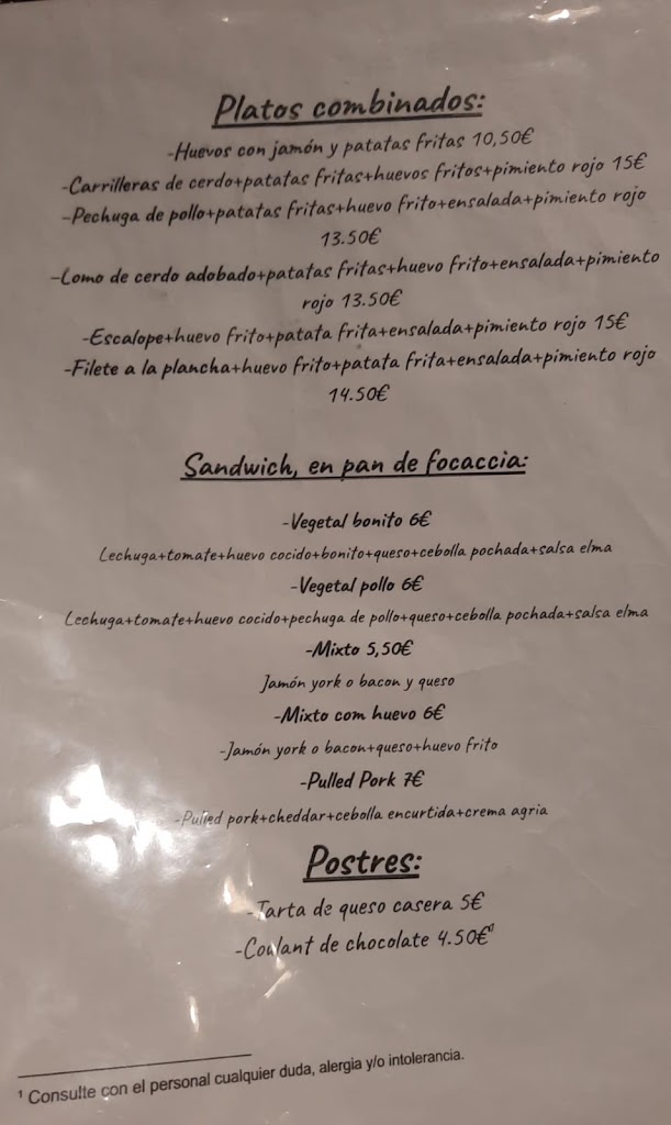 Elma Taberna Jatetxea — Carta