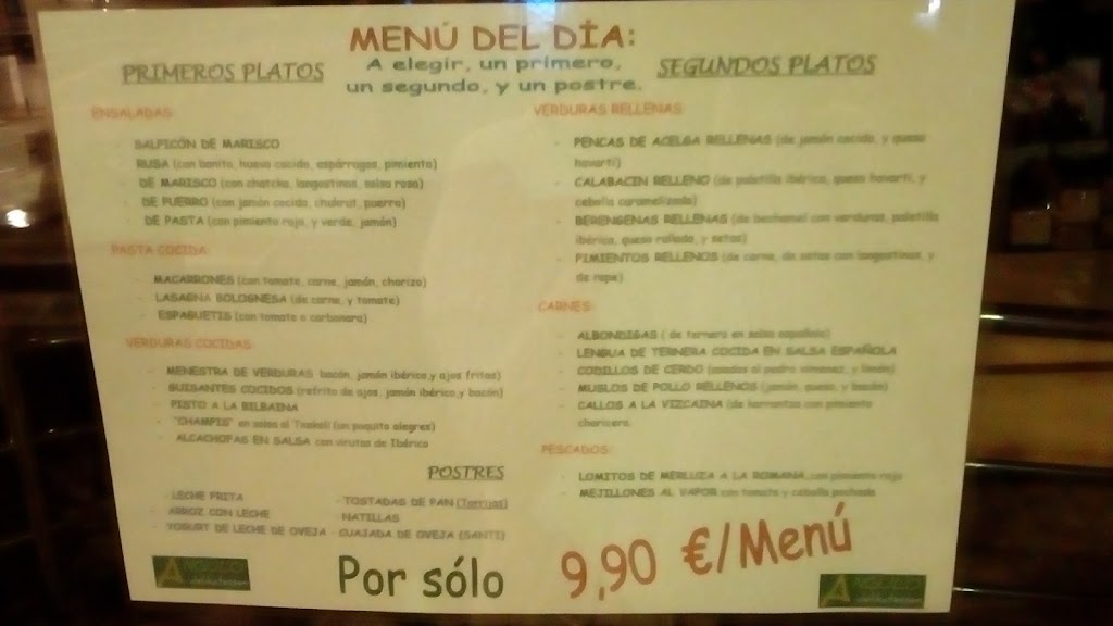 Bar Pegaso — Carta