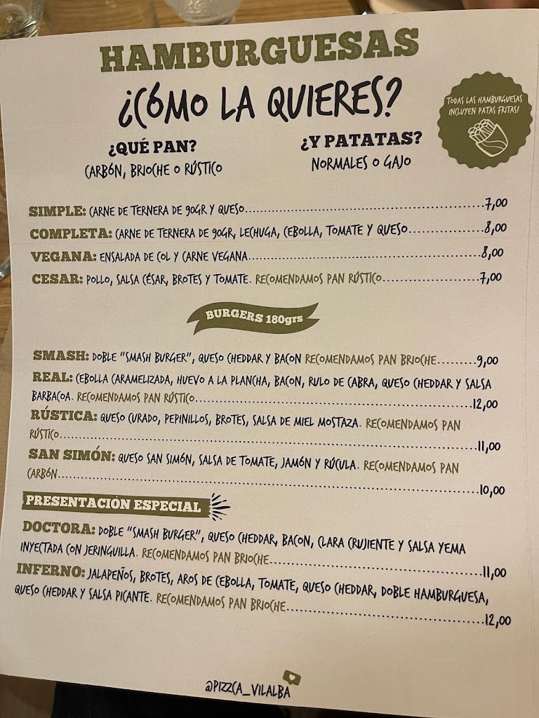 Pizzeria Pizzca — Carta