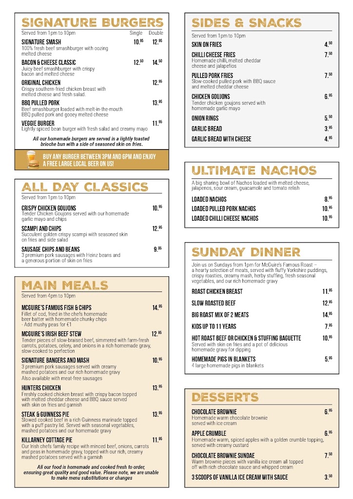 McGuire's Irish Bar — Carta