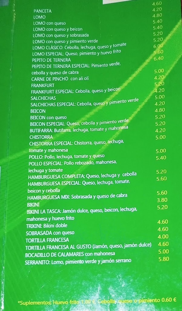 La Tasca de Sant Cugat — Carta