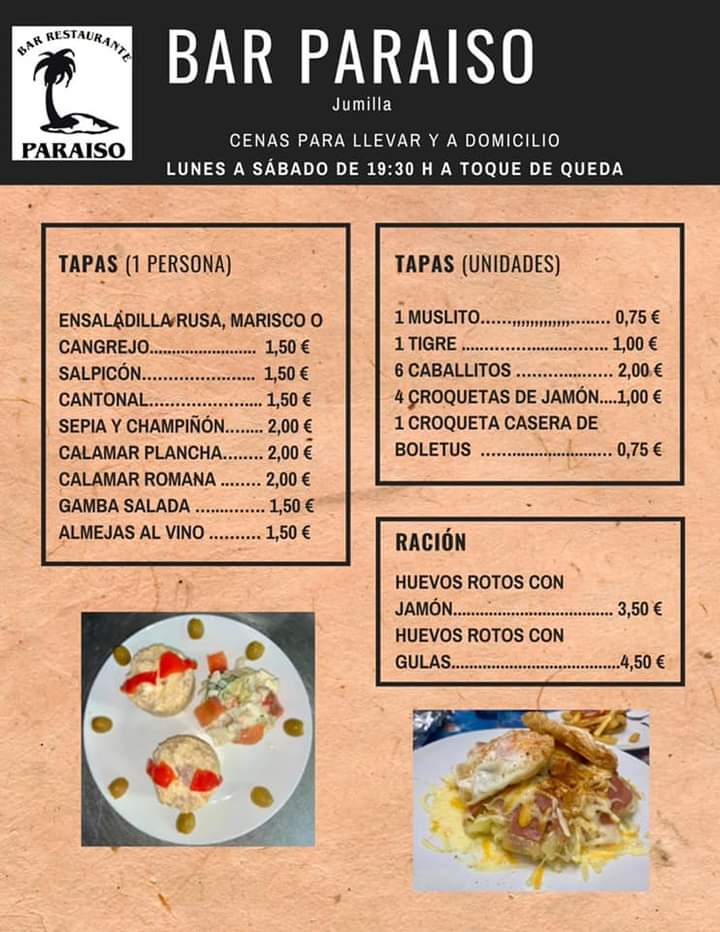 Bar Paraiso Jumilla — Carta