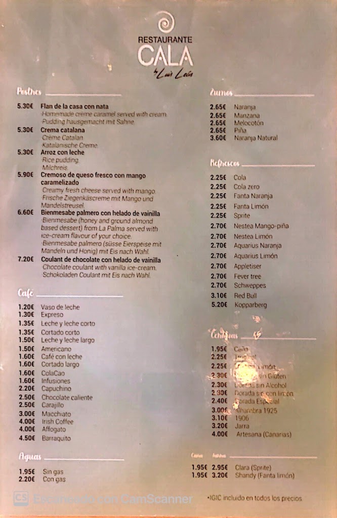Restaurante Cala by Luis Leon — Carta