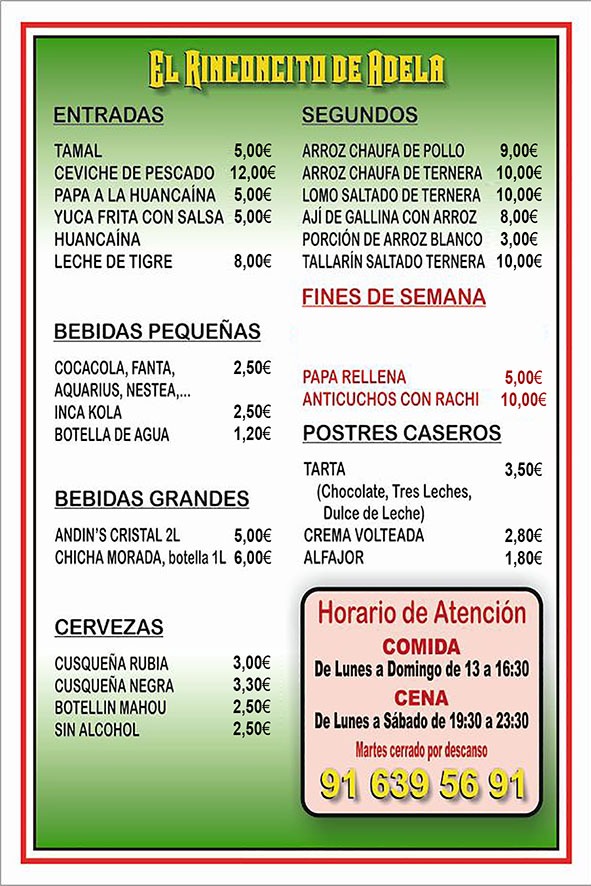 El Rinconcito de Adela — Carta