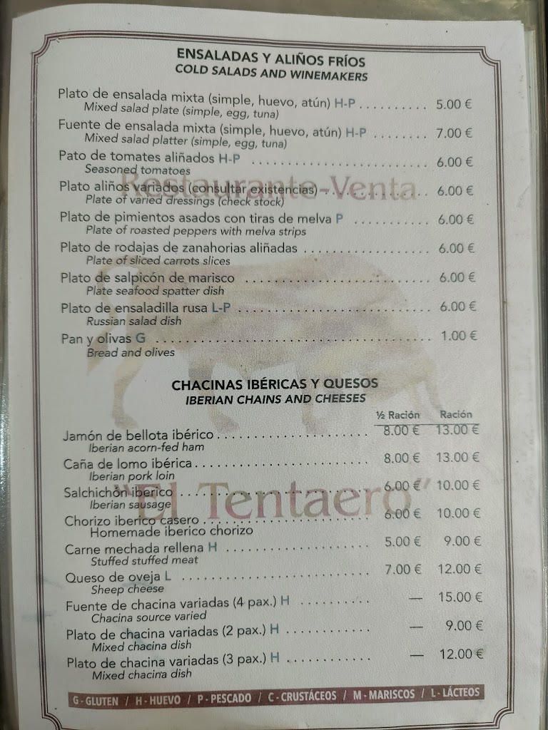 Restaurante Venta el Tentaero de Carmona — Carta