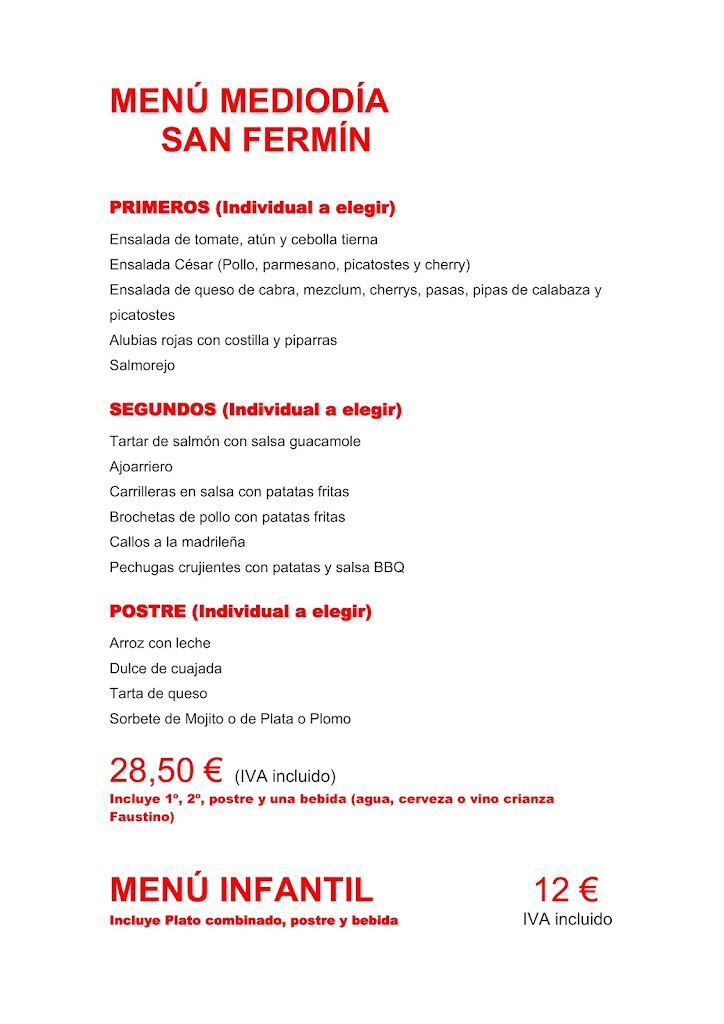 PTV Pamplona-Iruna Tapas y Vinos — Carta