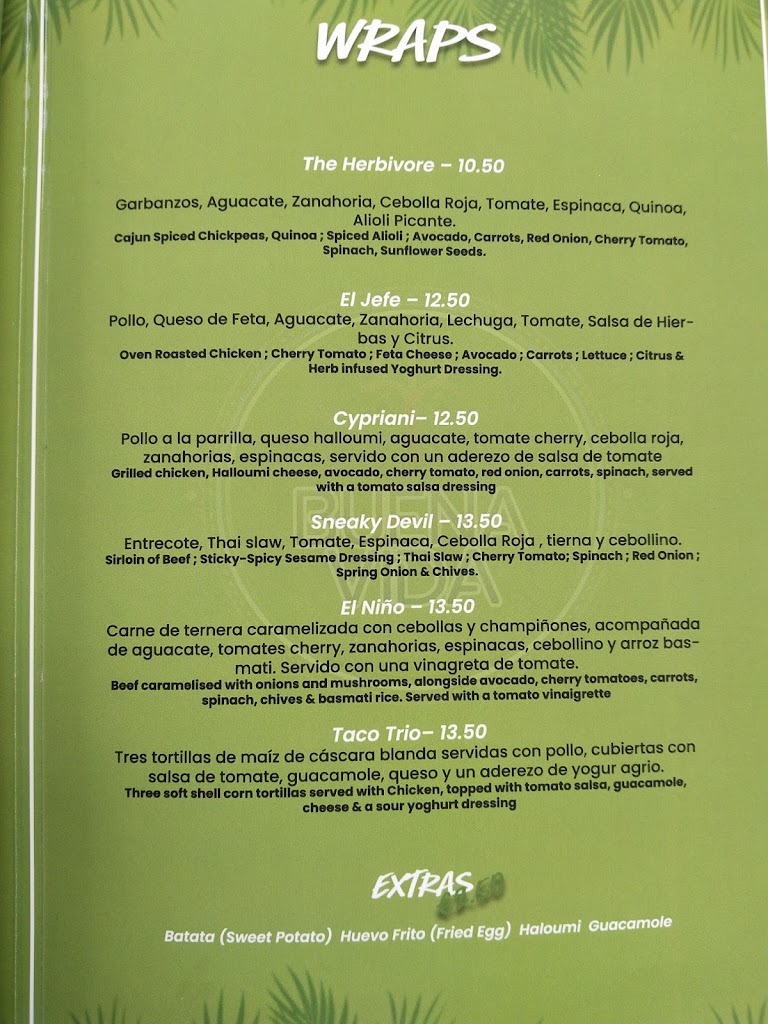 Buena Vida Marbella — Carta