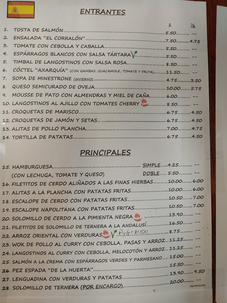 Restaurante El Corralon — Carta
