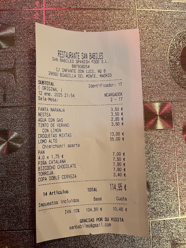 Restaurante San Babiles — Carta