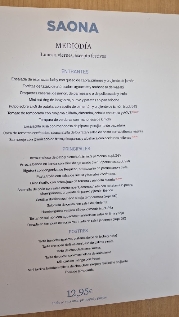 Saona Las Rozas — Carta