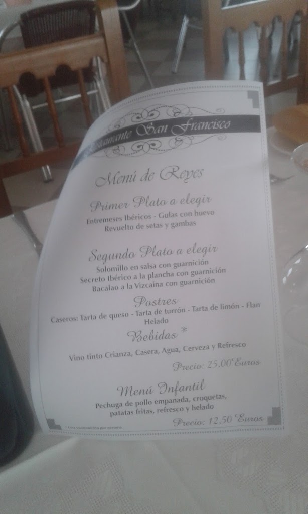 Restaurante San Francisco — Carta