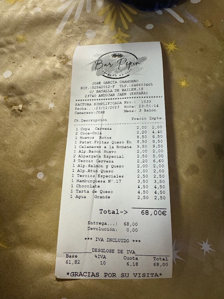 Bar Pepin Andujar — Carta