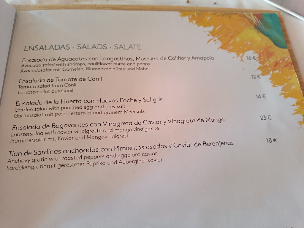 Restaurante El Mirador de El Roqueo — Carta