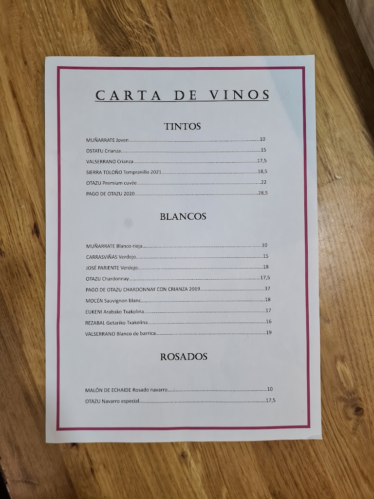 Bar- Restaurante Hazia — Carta