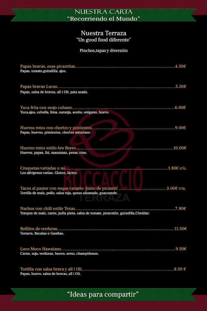 Restaurante Boccaccio ( Alex&Nacho's) — Carta