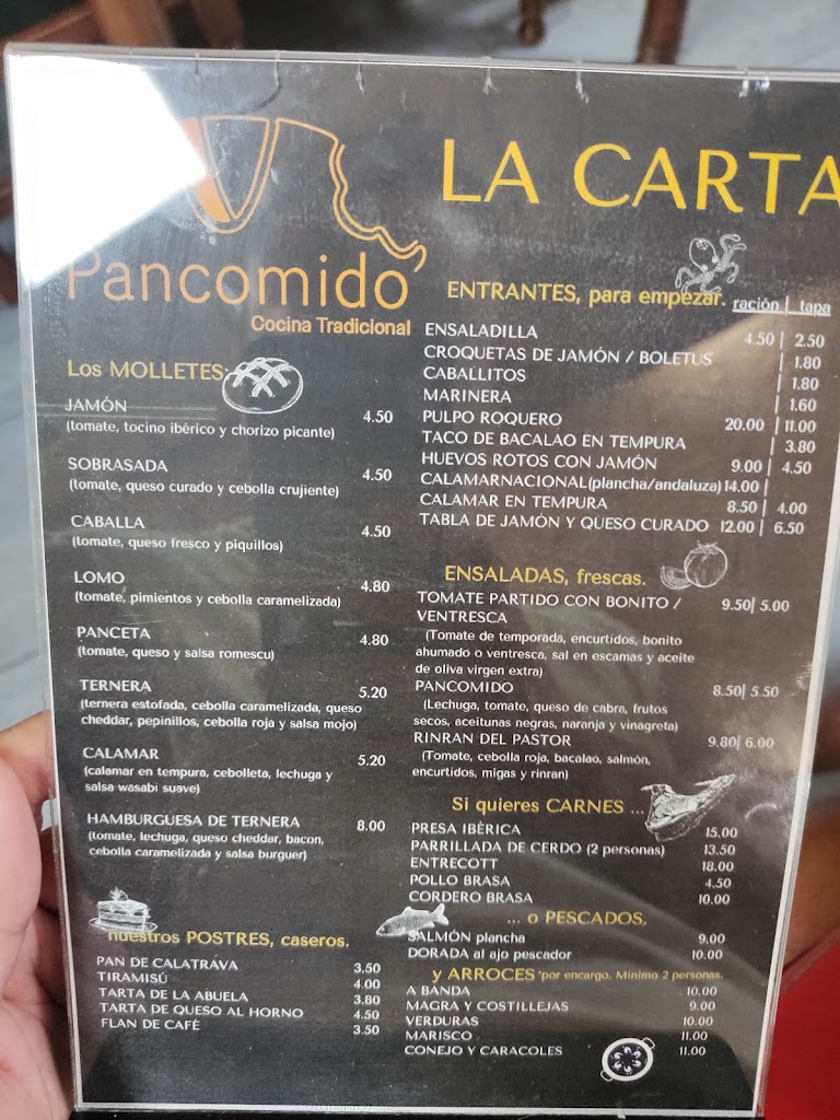 Restaurante PANCOMIDO — Carta