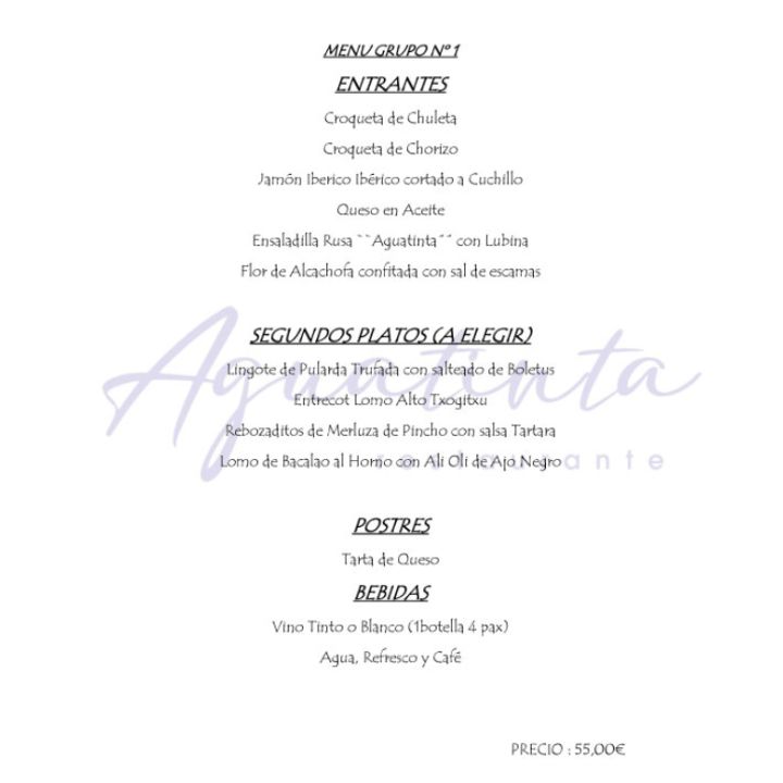 Restaurante Aguatinta — Carta