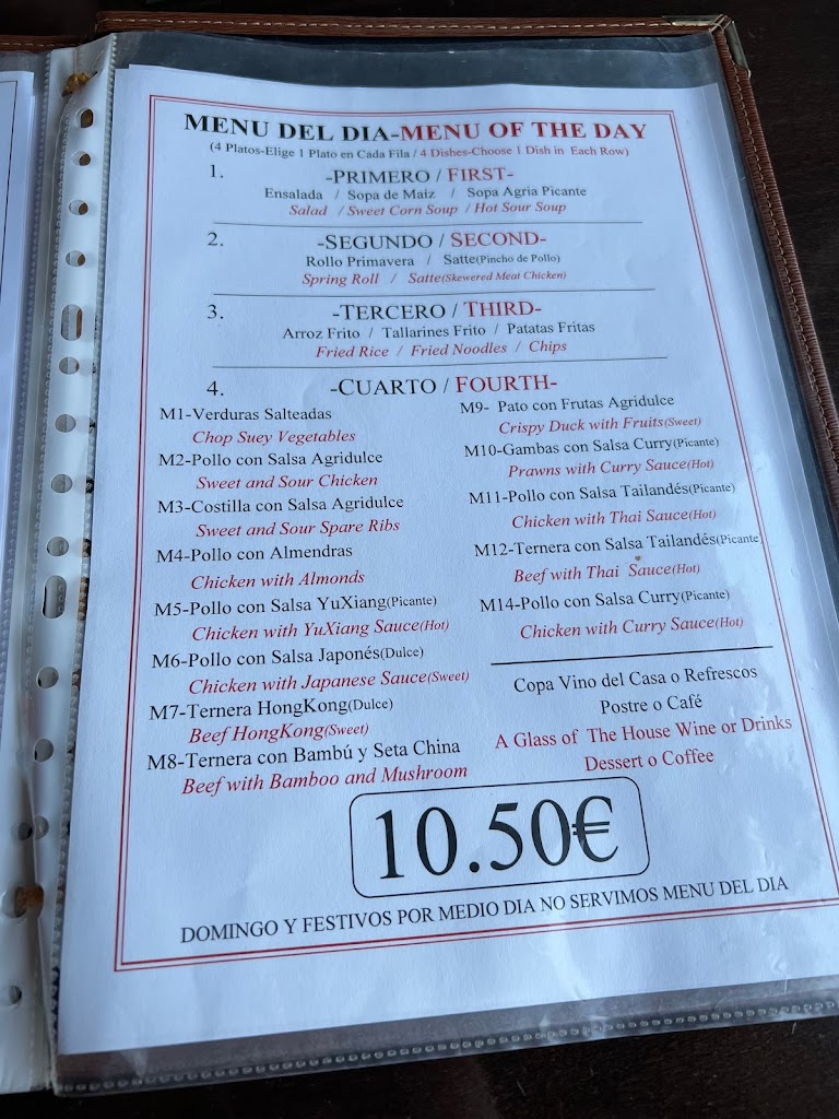 Restaurante Costa Sur — Carta