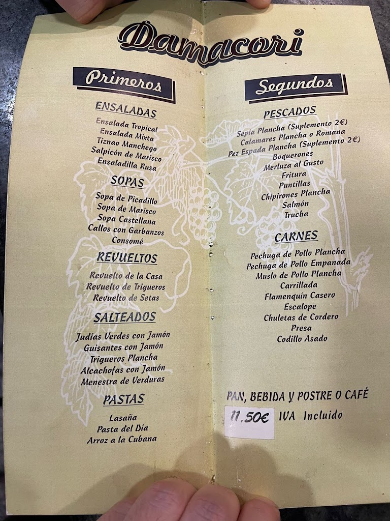 Restaurante Damacori — Carta
