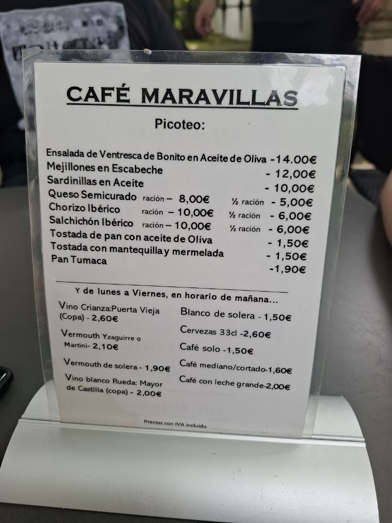 cafe maravillas — Carta