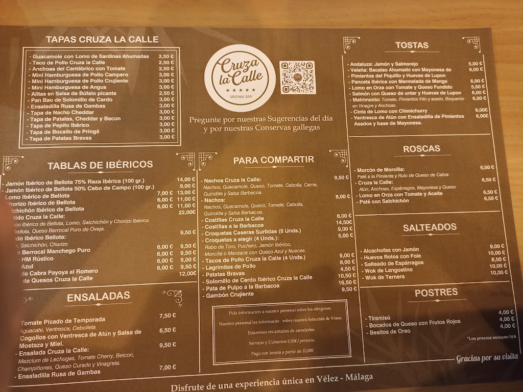 Taberna Cruza la Calle — Carta