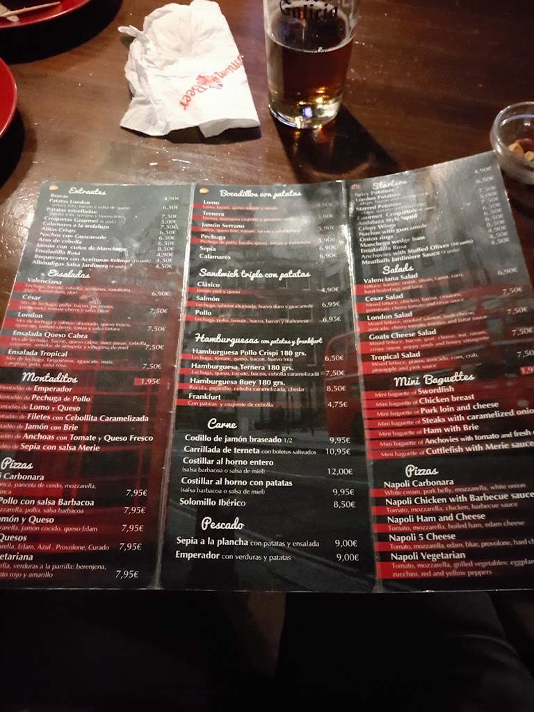 Restaurante London Beer — Carta