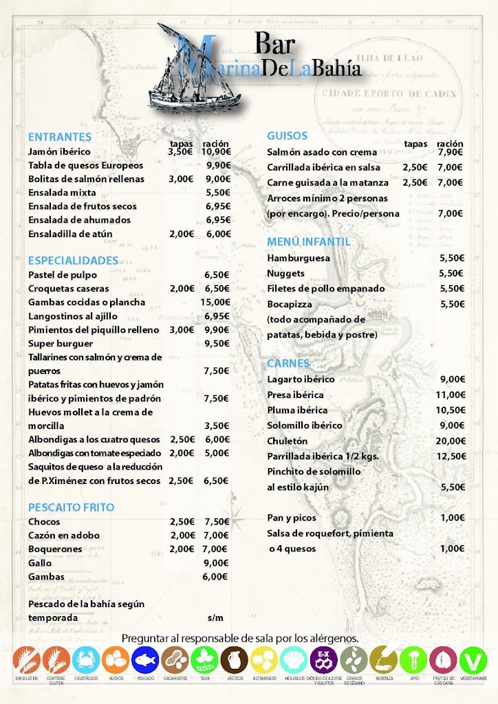 bar marina de la bahi — Carta