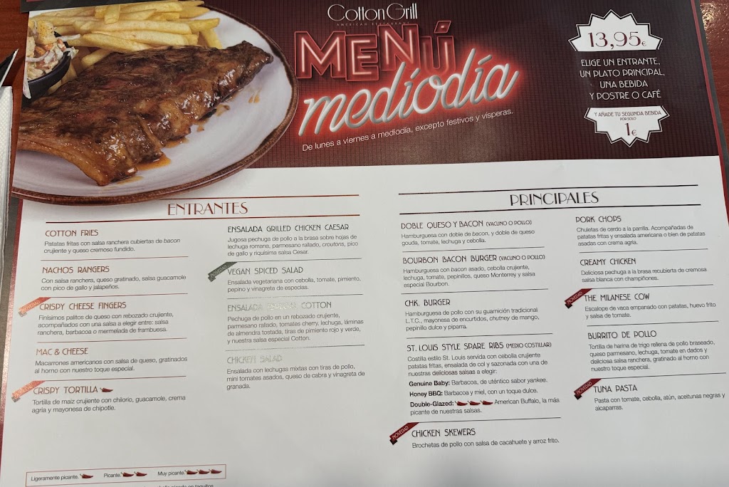 Restaurante Cotton Grill — Carta